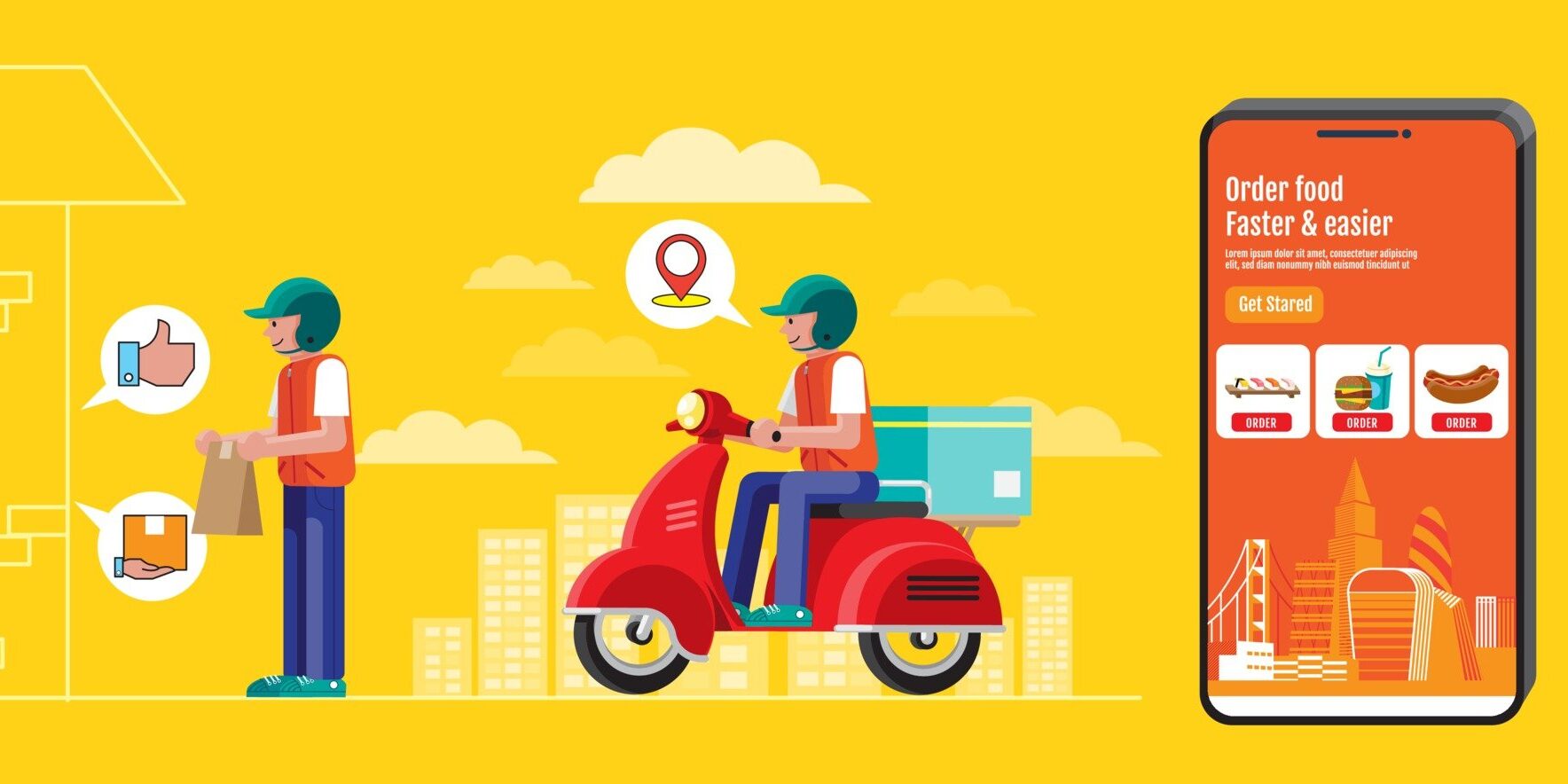 food-delivery-banner-design-flat-design-online-order-vector